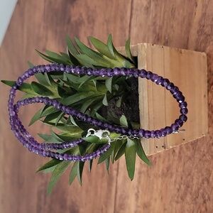 Genuine Amethyst Gemstone And Sterling Silver Necklace
